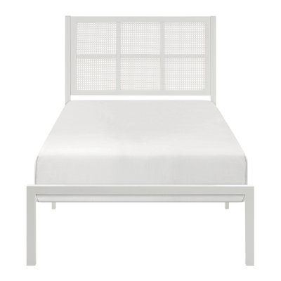 Lit plateforme 1Pc, tête de lit en faux canne à cadre en métal, meubles de chambre à coucher décontractés, lit dans une boîte