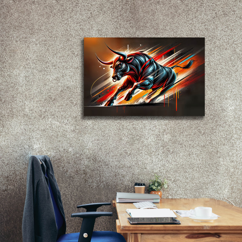 «Charging Bull» par Rey Klimt, art mural sur toile, H 26 po x l 40 po x P 1,5 po