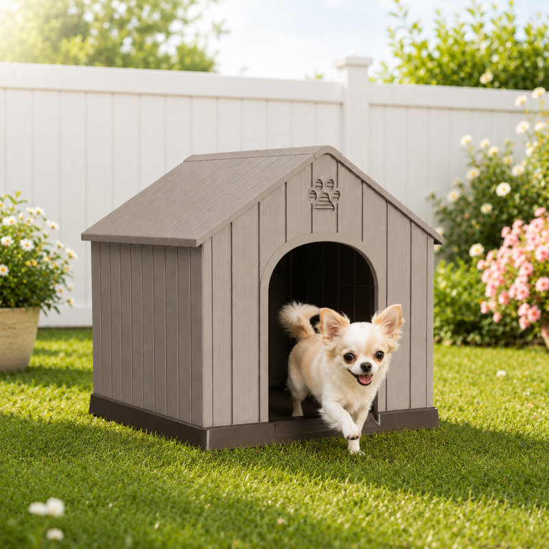Niche pour chien portable en résine 25,84 po (brun clair / gris), Brun clair (gris)
