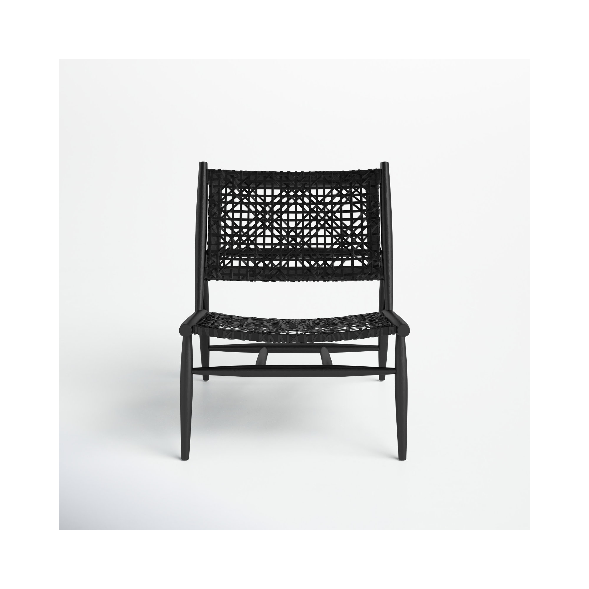 Kazbah Upholstered Side Chair, Black Genuine Leather/Black Legs