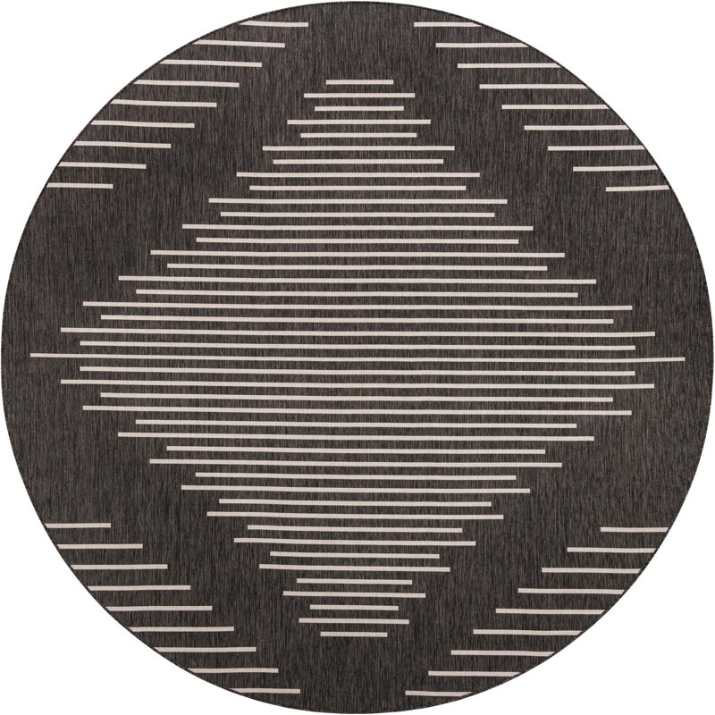Tapis rayé intérieur / extérieur en polypropylène tissé à la machine, Rond 10 pi 8 po