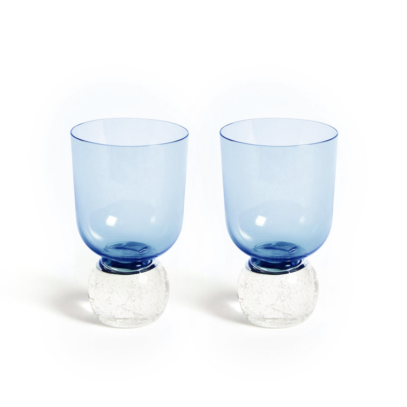 Handmade Wine Glass, Clear/Candy Blue