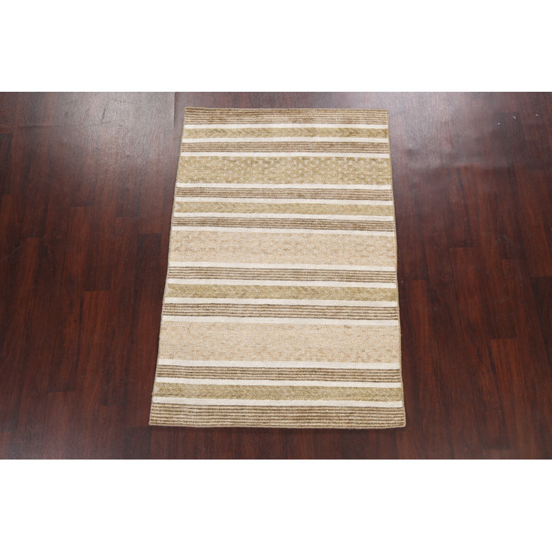 Tapis beige noué à la main de conception unique 3 pi 10 po x 5 pi 11 po New Age