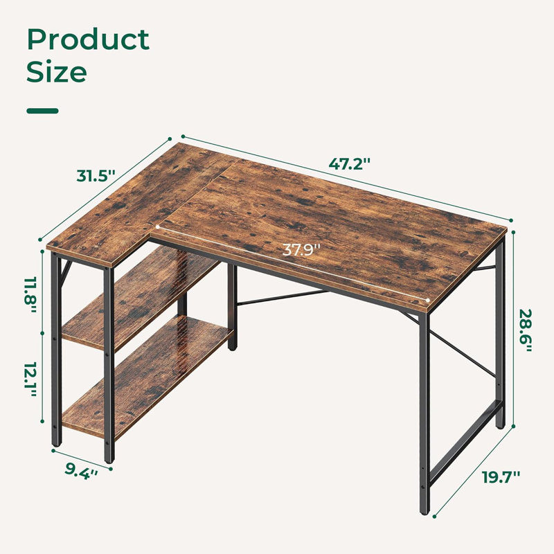 L Shaped Computer Desk with Reversible Storage Shelves, Gaming Corner Desk for Home Office, Brown/Black