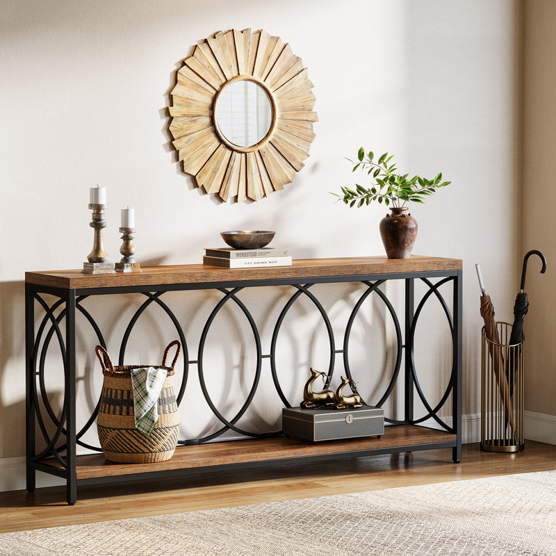 Extra Long Industrial Console Table, 70.9'' 2-Tier Sofa Table with Storage Shelf for Entryway or Hallway