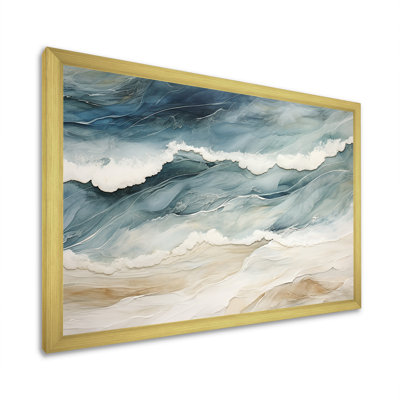 Vue aérienne de sable moderne bleu et beige III - plage de sable de bord de mer, art mural