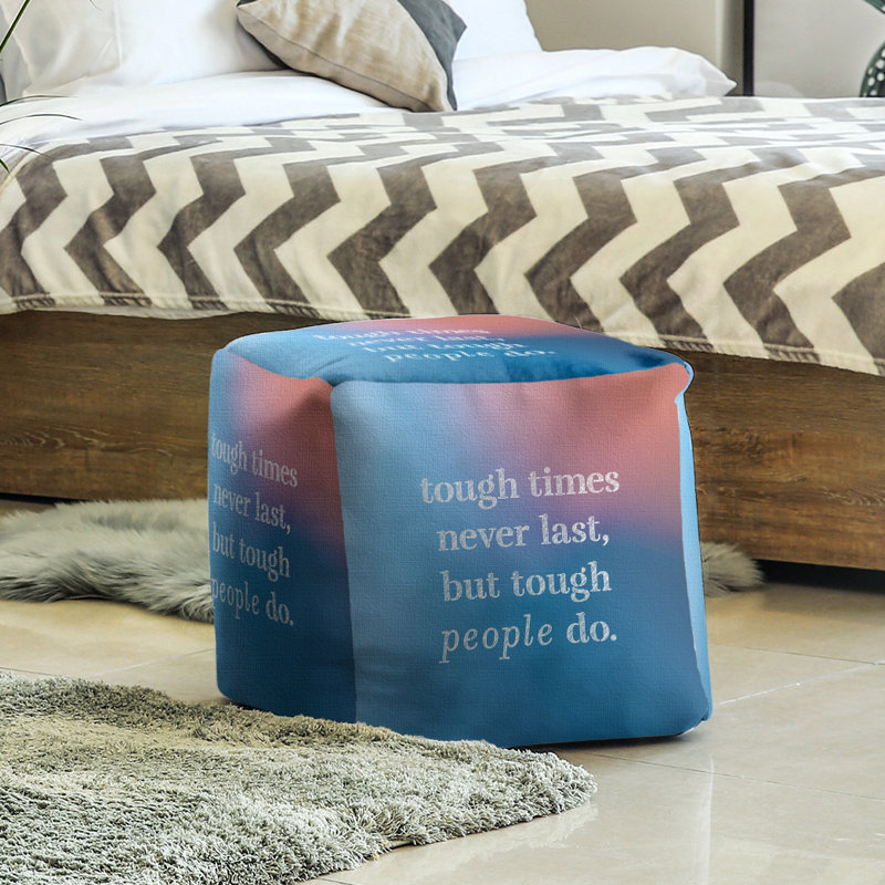 Upholstered Ottoman, Blue/Pink