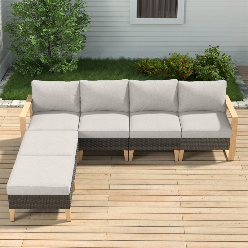 Canapé modulaire d'extérieur en osier réversible avec coussins 125,96 po Tuule, Beige