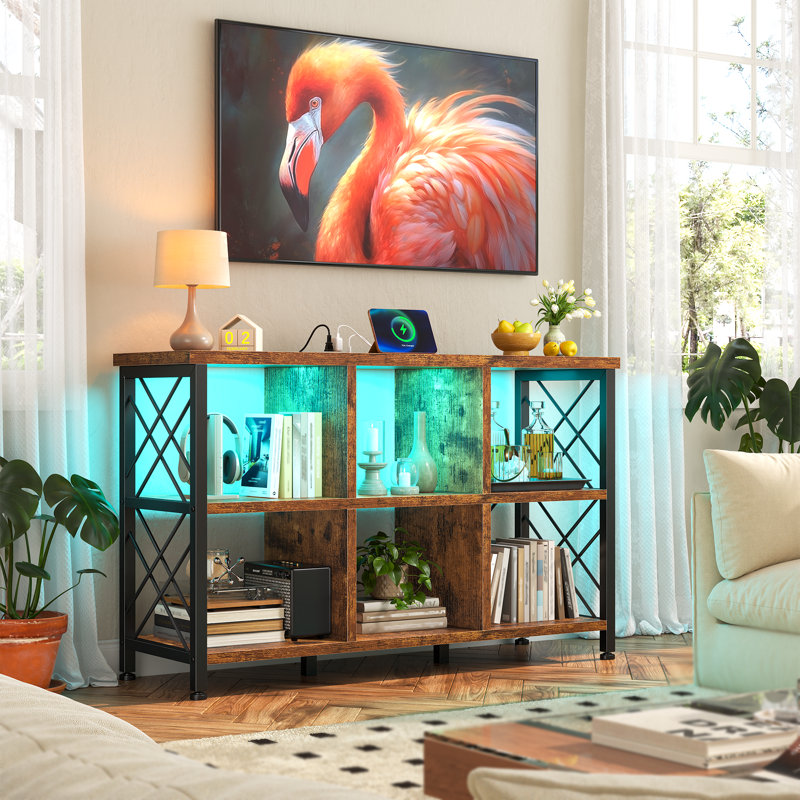 6-cube Bookcase With Led Lights & Charging Ports, Sturdy Storage Organizer For Home Office/living Room/bedroom 43.31"W ×13.78"D × 29.92"H