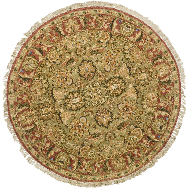 Tapis oriental vert / jaune / rouge Albirda, Rond 6 pi