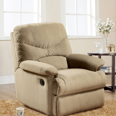 Arcadia Microfiber Motion Recliner With Pillow Top Armrests And Comfortable Foam, Perfect For Modern Living Rooms.