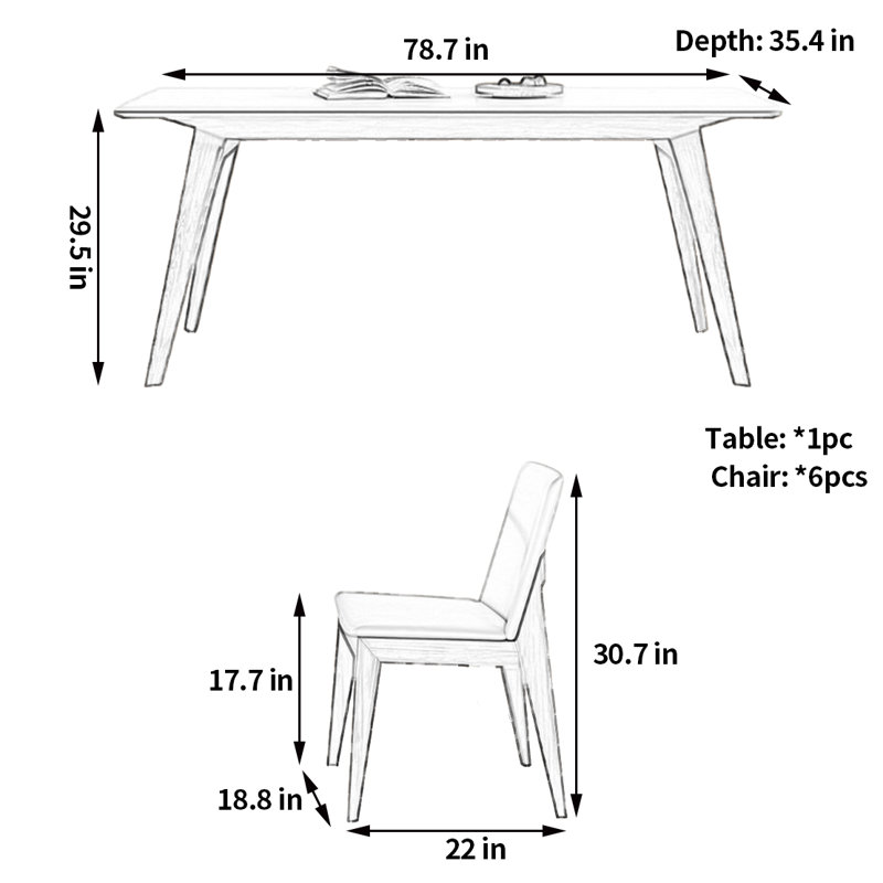 Table et chaise de salle à manger Home Home, H 29,5 po x L 78,7 po x l 35,4 po