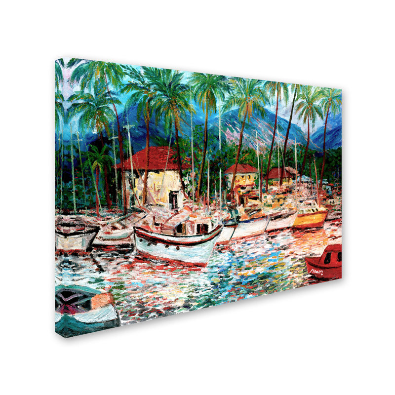 Reproduction d’art sur toile tendue, "lahaina bateau", H 24 po x l 32 po x P 2 po