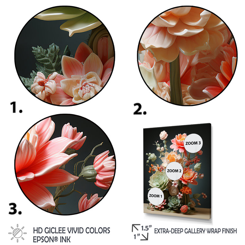 Oasis florale Bouquet IV - Fleurs, art mural, Cadre flottant noir, H 44 po x l 34 po x P 1,5 po