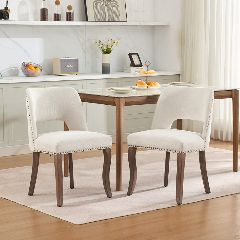Ensemble de 2 chaises de salle à manger en bois rembourrées en tissu, Beige