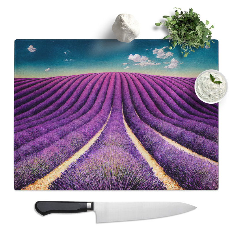 Eccentric Lavender Flower Field  Glass Chopping Board