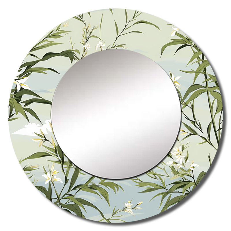 Motif de bambou tropical tropical - miroir mural tropical unique, miroir rond vert, impression d'art en métal, 23 po x 23 po