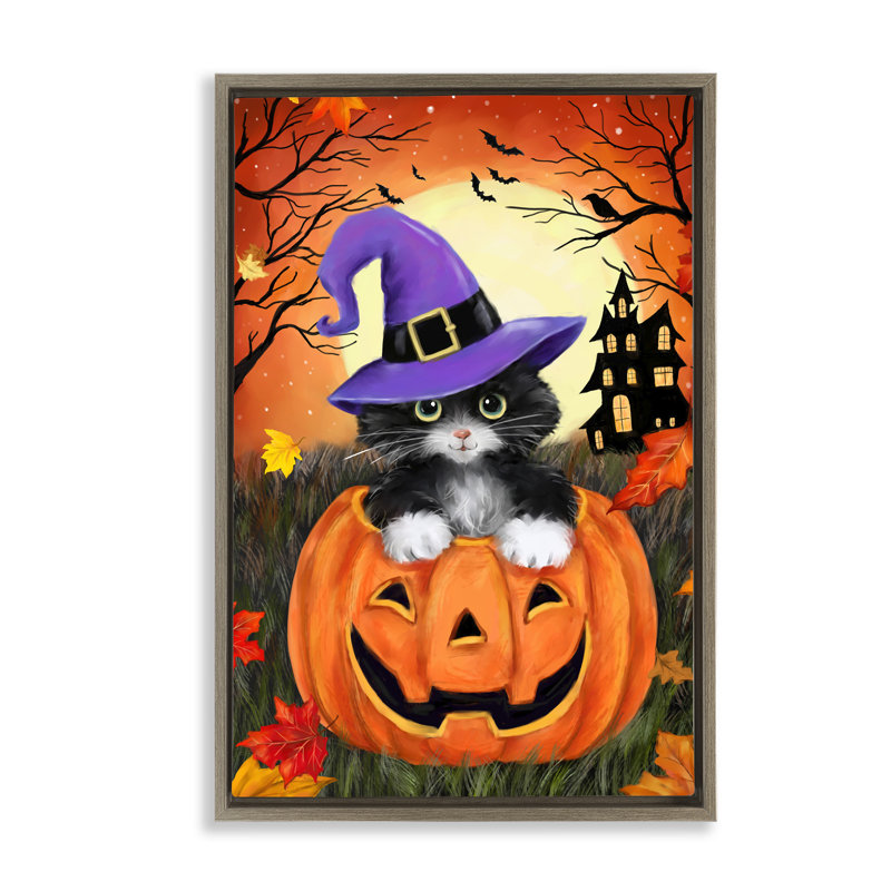 «Cat Peeking» par Jack-o-Lantern, cadre flottant, conception de Jean-François, H 31 po x l 21 po