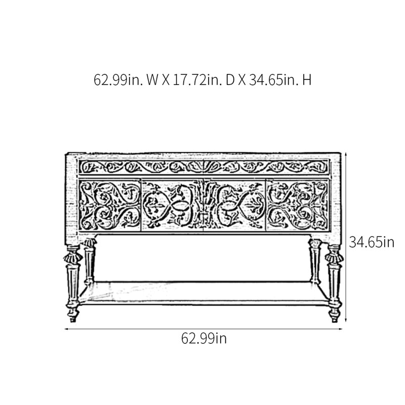 Retro Carved Multifunctional Console Table, 34.65" H x 62.99" W x 17.72" D