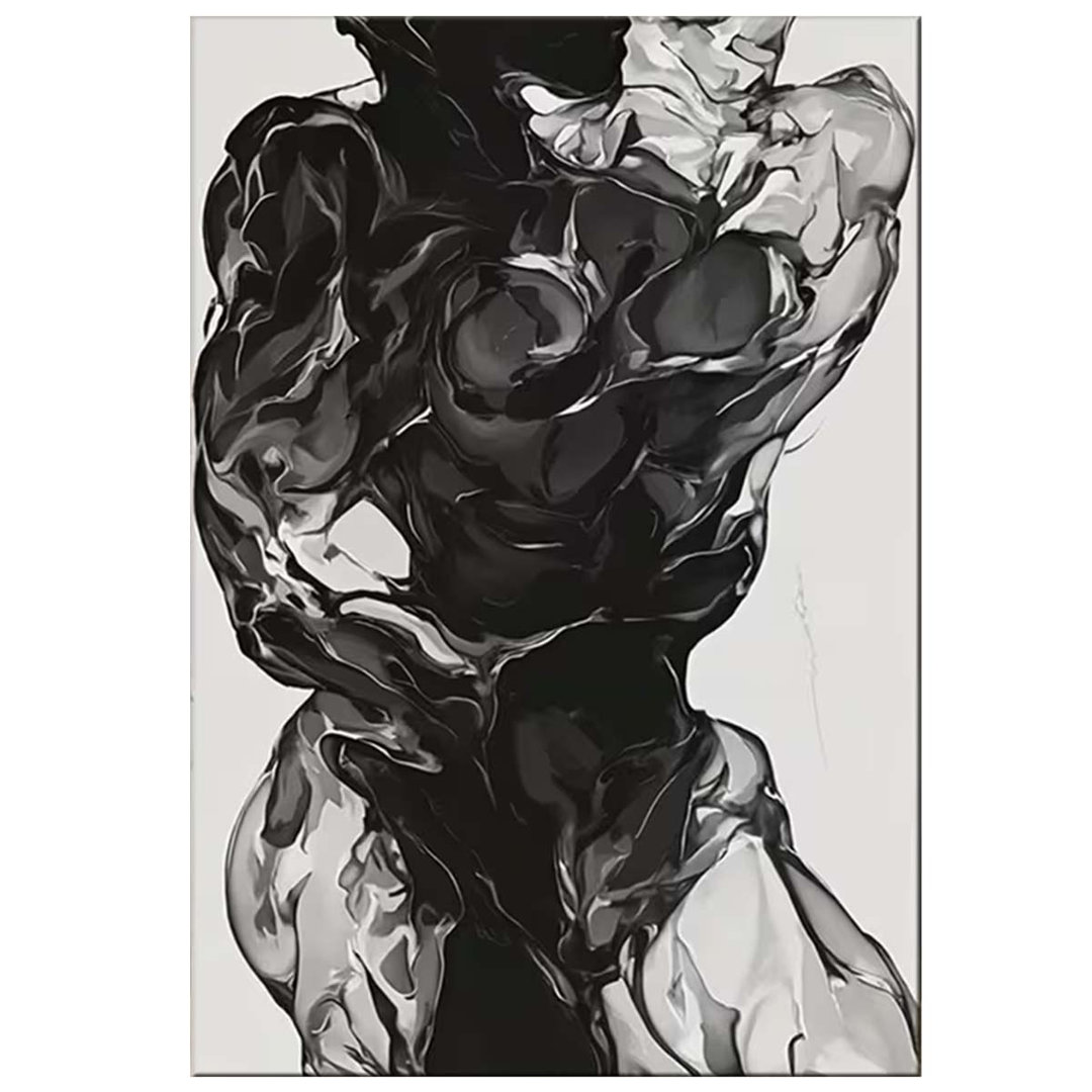 45*30,Large Black & White Abstract Couple Embrace Canvas Wall Art - Modern Art Deco Black & White Framed Painting, Minimalist Romantic Home Decor For