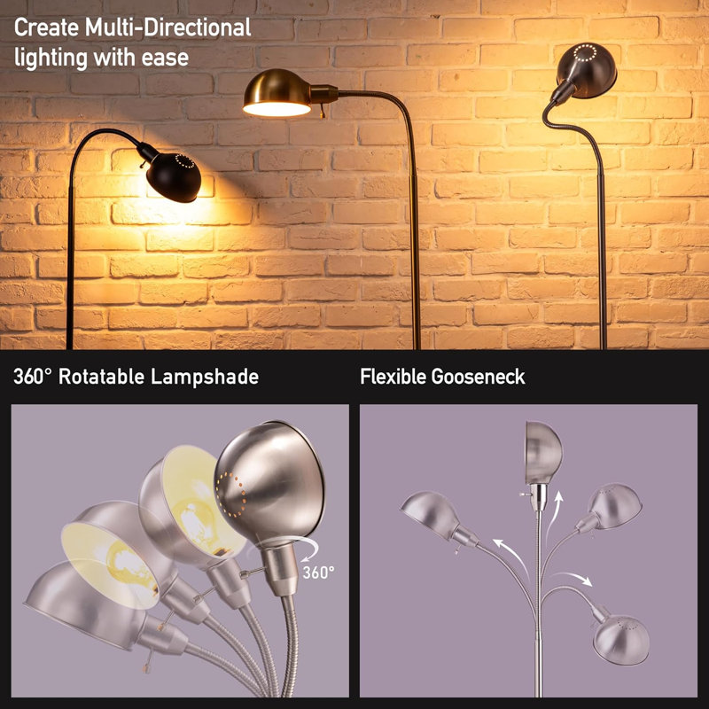 Nova - Lampe sur pied réglable avec col-de-cygne flexible et abat-jour rotatif, douille E26, base de 10 pouces - idéale pour la lecture, le chevet et le salon.