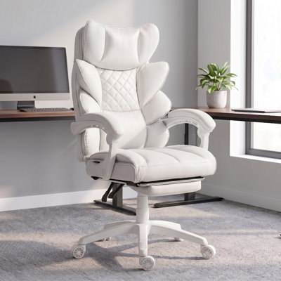 Grand et grand fauteuil de bureau avec accoudoirs à attaches, fauteuil de jeu en cuir synthétique à haut dossier avec coussin à ressorts ensachés, fauteuil de bureau de direction avec support lombaire et repose-pieds