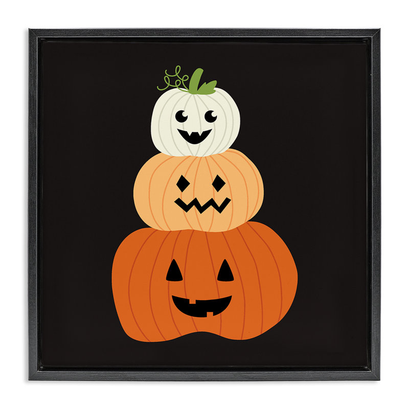 Happy Jack-o-Lanterns sur cadre flottant noir, design par Sazerelli Designs, Cadre flottant noir de jais, H 18 po x l 18 po