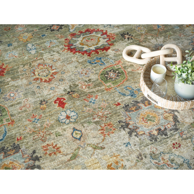 Oxford Hand-knotted Ghazni Wool, Light Green Area Rug, Rectangle 9' x 12'