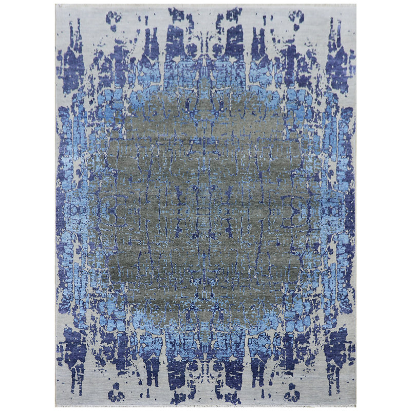 Abstract Area Rug in Blue, Rectangle 8' x 10'