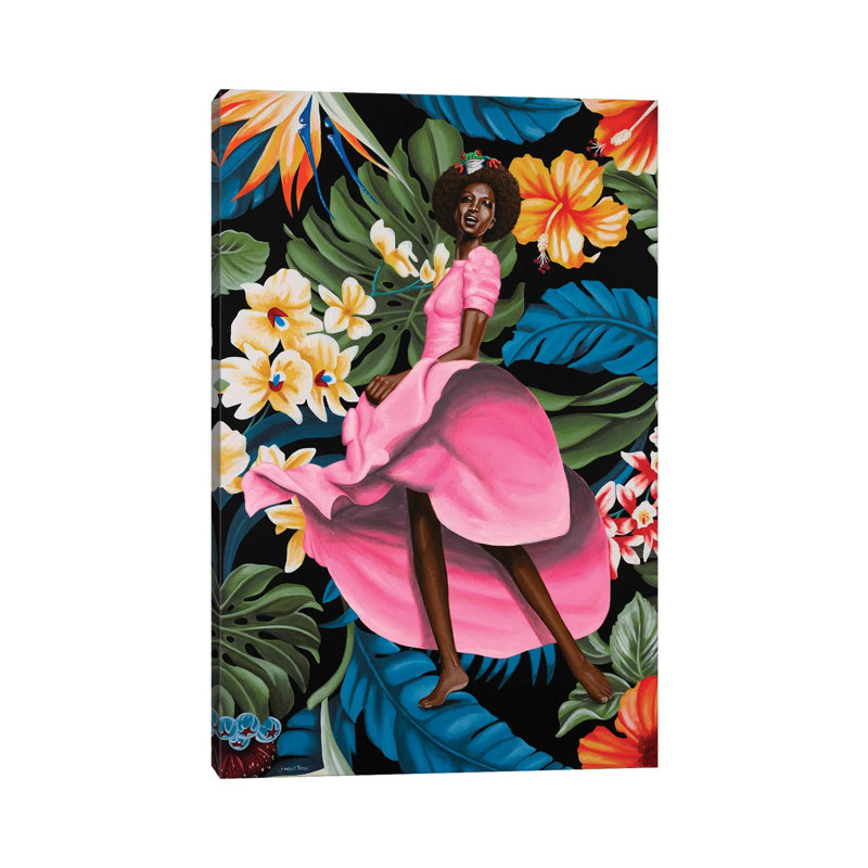 «Jungle Rose» par Christian Eager - impression d'art graphique, Toile tendue, Aucun mat, H 26 po x l 18 po x 1,5 po