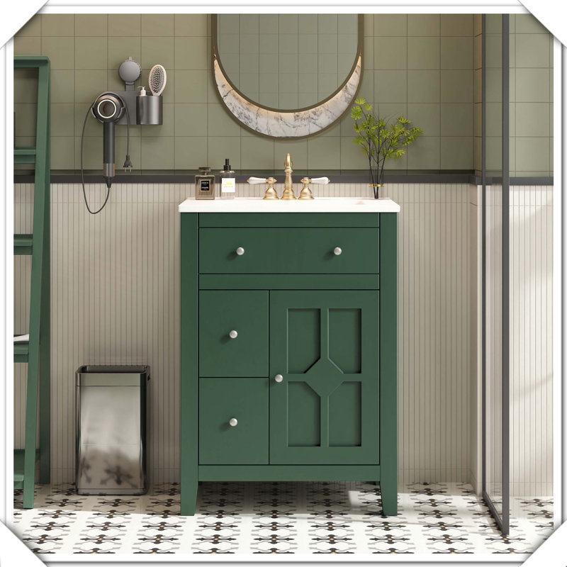 Meuble-lavabo moderne avec tiroirs en céramique, Vert