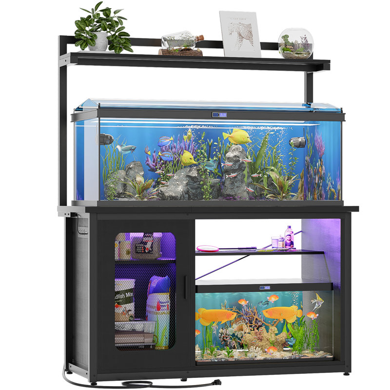 Reversible 55-75 Gallon Fish Tank Stand With Cabinet And Shelf, Black