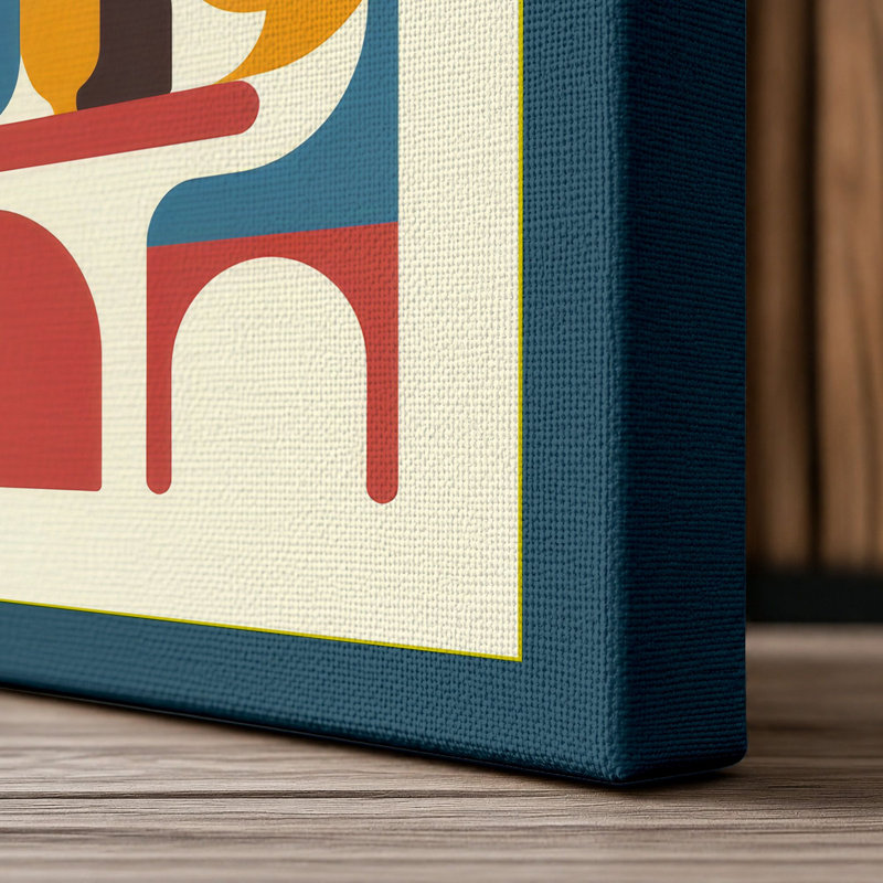 Wine Service Modern Mid-Century - Wrapped Canvas, 36x24 - 91.4 x 61.0 cm, Teal Border
