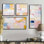 «Timeless Moments» en rose pastel, jaune et bleu - peinture abstraite murale, 4 pièces
