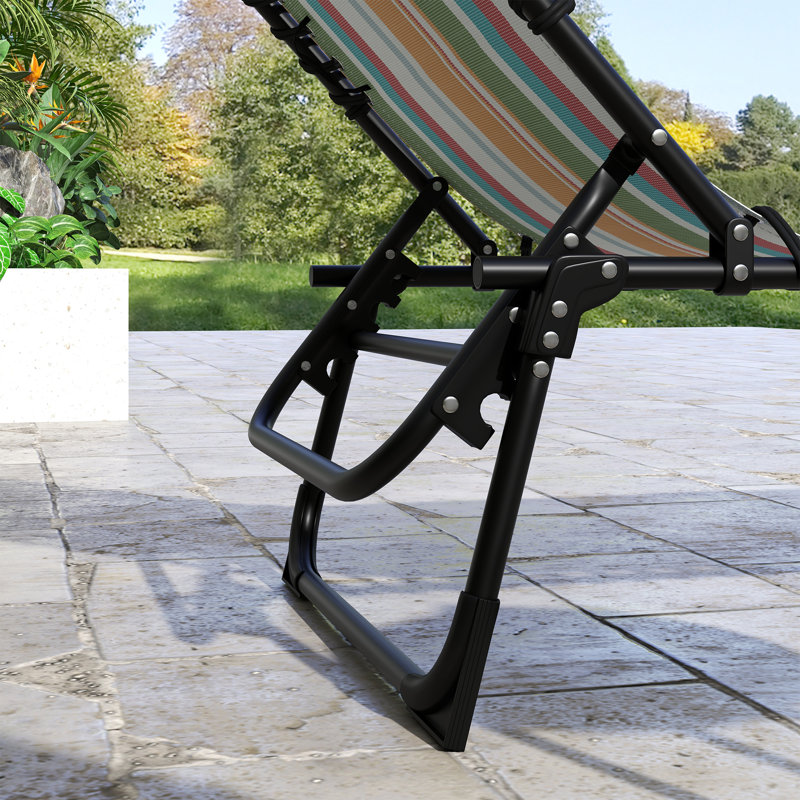 Folding Chaise Lounge Chair Set of 2, Patio Sun Tanning Chair, Outdoor Chaise Lounger with 4-Position Reclining Back, Breathable Mesh Seat for Beach, Poolside, Rainbow Striped