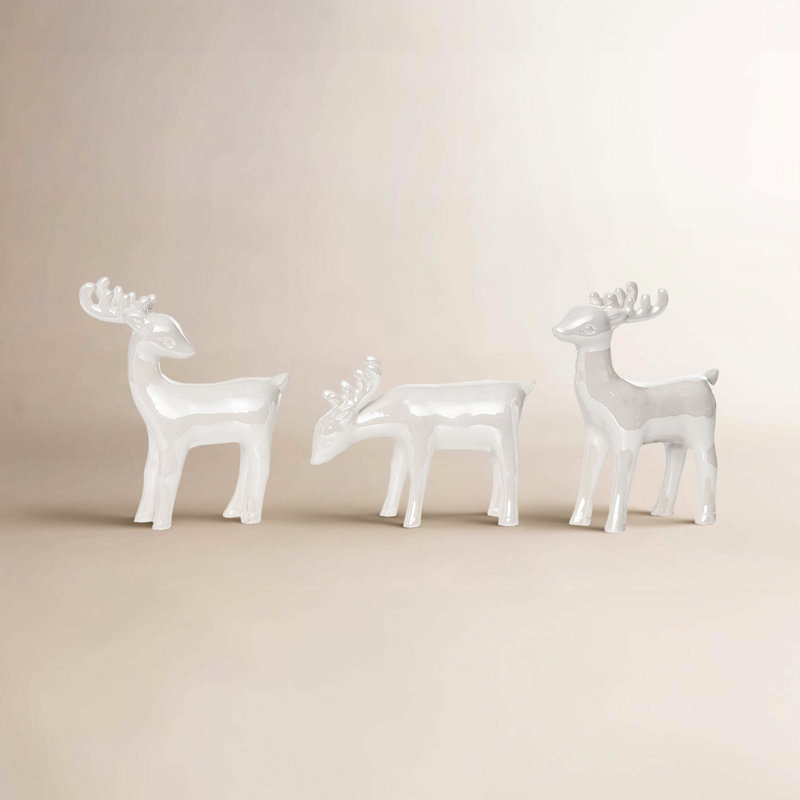  Ceramic Elegant Reindeer Figurine Set of 3 Christmas Home Decorations