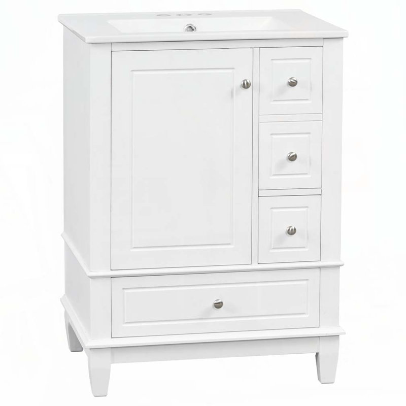 Meuble-lavabo 24 po avec lavabo en céramique, Blanc / argenté