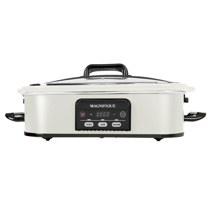 HOMECOOKIN 4 Quart Casserole Programmable Slow Cooker with Oven Safe Ceramic Baking Dish, White