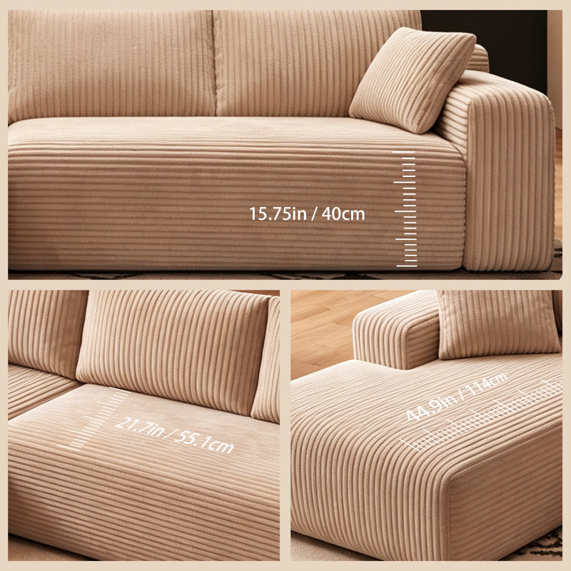 Canapé modulaire Boneless de 96 po Cloud, Orienté à droite, Camel