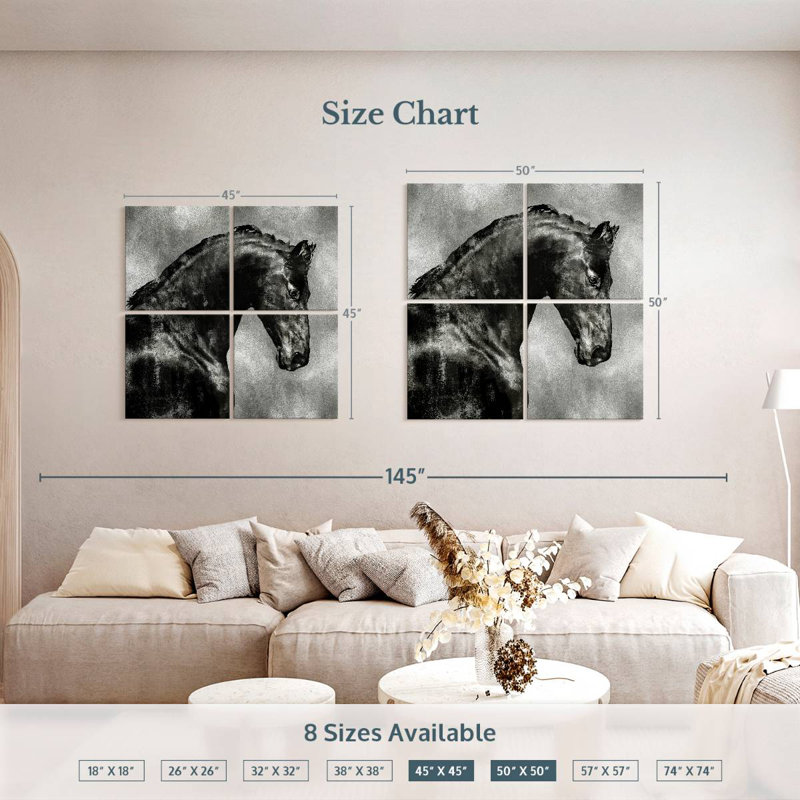 Brampt Black Stallion On Silver, 50'' H x 50'' W