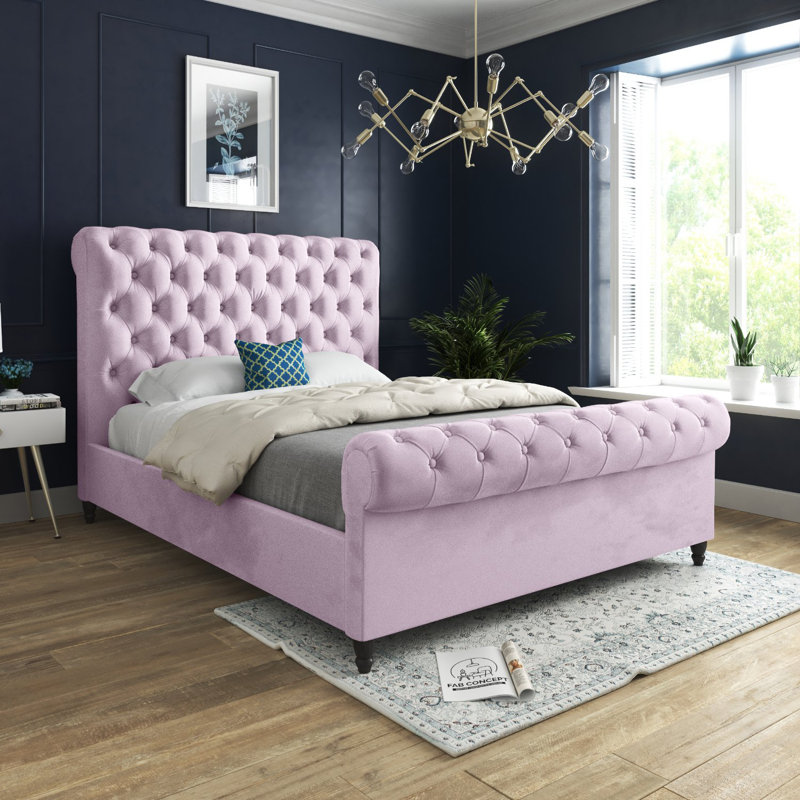 Aldous Upholstered Bed, Pink, Small Double (4')
