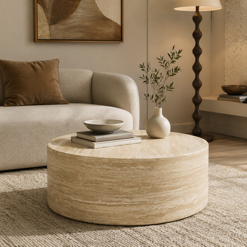 Table basse ronde à motif de marbre