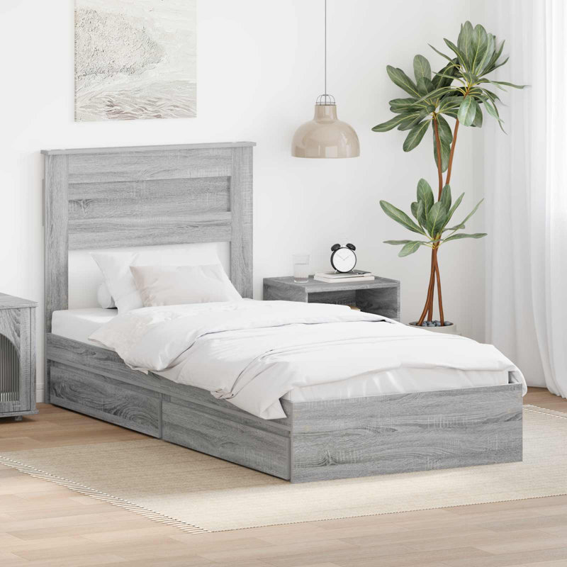 Bed, European Single (90 x 200 cm), Grey Sonoma