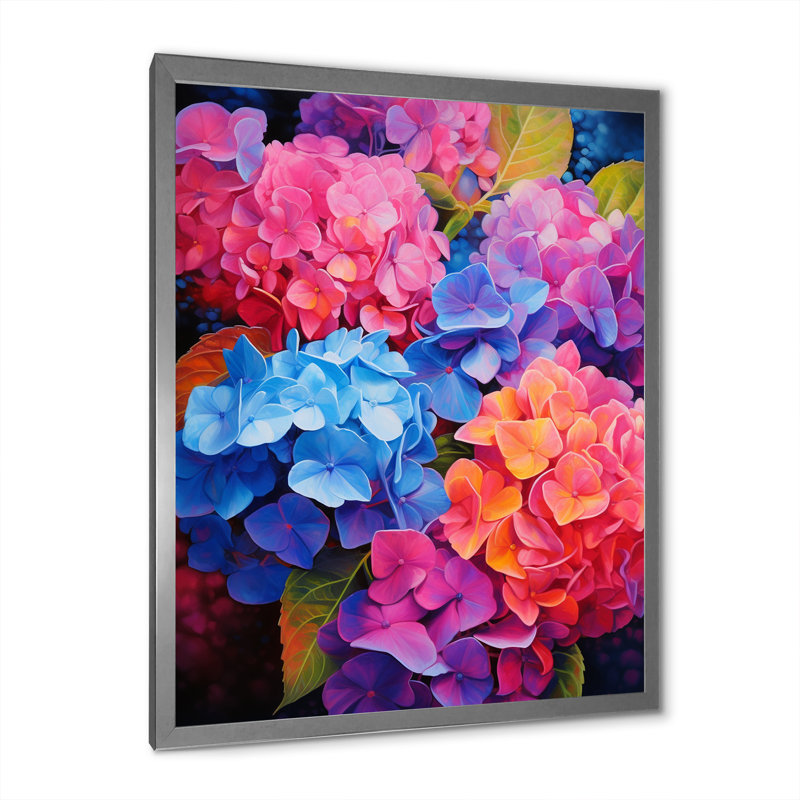 Essence rayonnante d'hortensia bleu corail - Imprimé, Cadre photo argenté, H 40 po x l 30 po x P 1,5 po