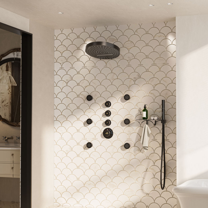 Nickel Dual Head Wall Mounted Shower System with Body Jets