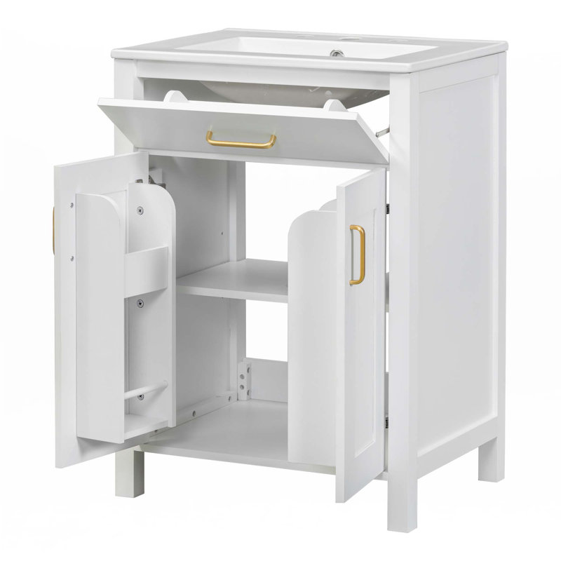 Ensemble de meuble-lavabo 24 po avec lavabo en céramique, Blanc