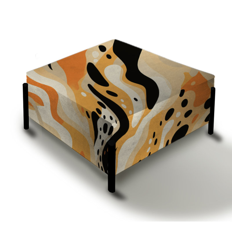 Grand guépard moderne orange et noir Fusion - grand repose-pieds carré abstrait