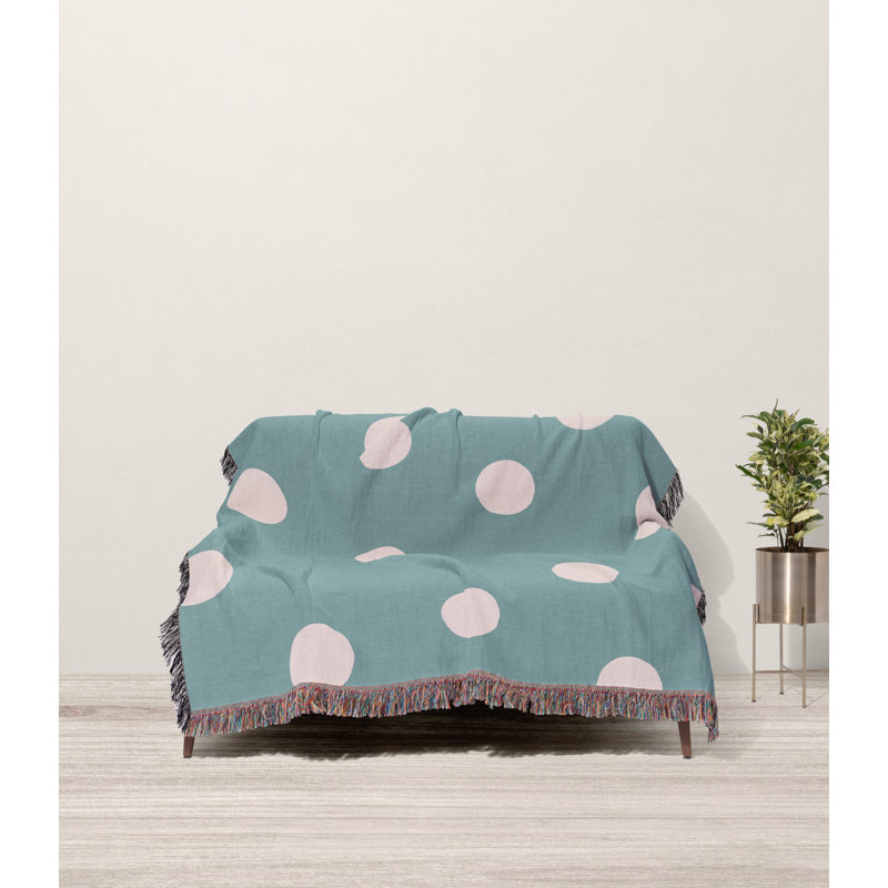 Leonore Polka Dot 100% Cotton Blanket, Blue/Beige, Throw