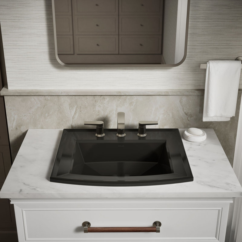 Archer Vitreous China Rectangular Drop-In Bathroom Sink with Overflow, Black, 8'' Centers
