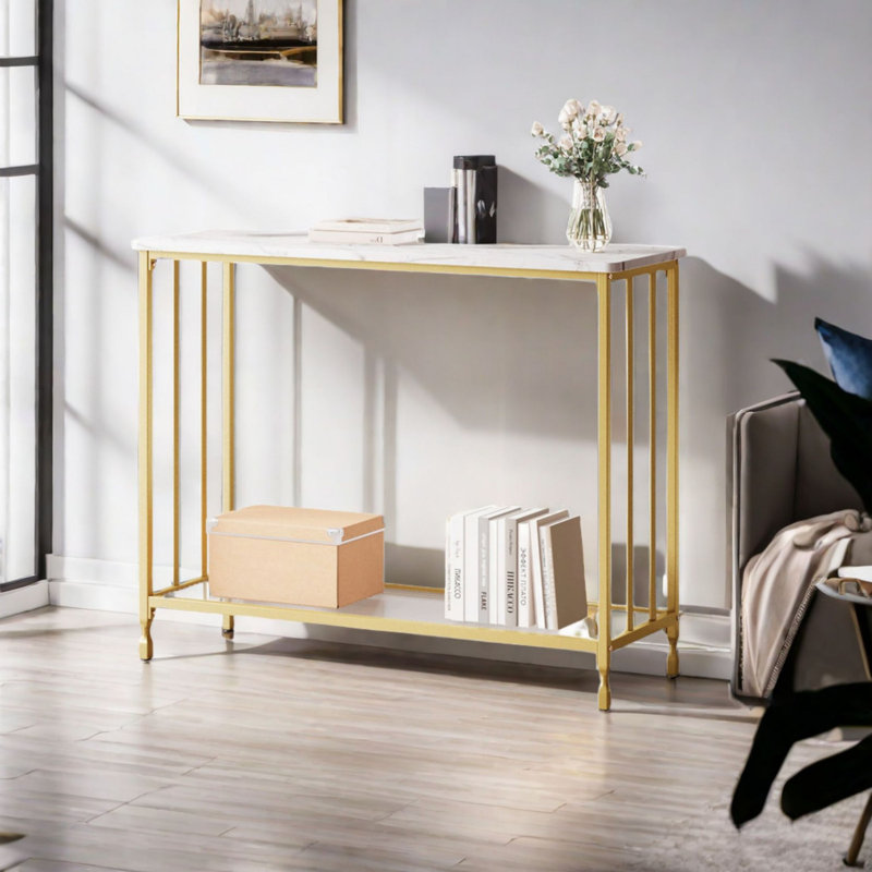 Outenbrouck 31.4'' Console Table, White, Gold